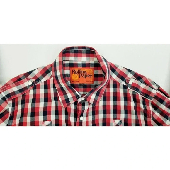 Rolling Paper 2XL Women's Pearl Snap Red White Black Check Sleeve Patch Shirt - Picture 5 of 12